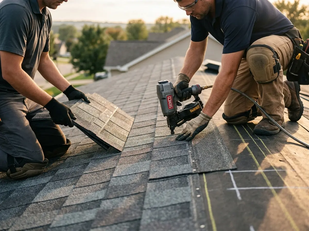 Professional roofer working on a residential roof in Nanticoke